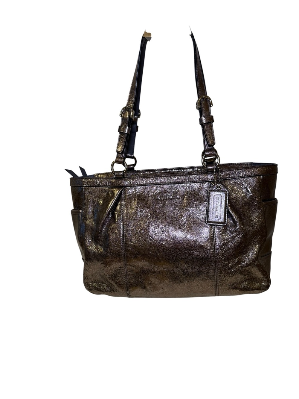 Coach Gallery East West Tote in Rare Metallic Pewter/Bronze Leather